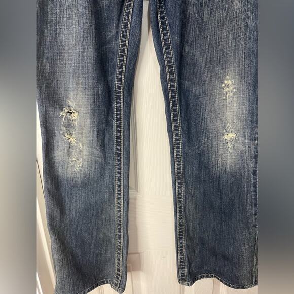 MEK Y2K Distressed Denim cream stitching Bootcut Men’s Jeans Mykonos 32 - Picture 3 of 8
